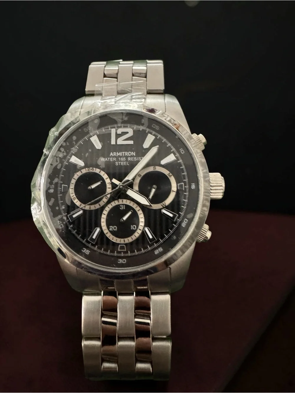 Armitron Silver All Stainless Steel Chronograph Watch with Black Dial NWT
